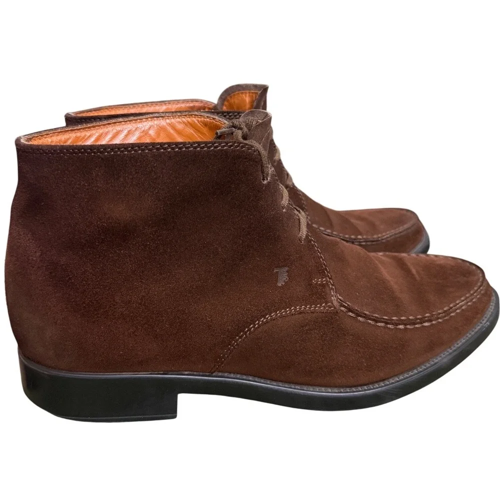 Tods Men Brown Suede‎ Chukka Boots Moc Toe Leather Lined Made in Italy Size 9.5